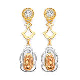 Guadalupe Drop Earrings with White CZ in 14K Tri-Color Gold and Butterfly Backing