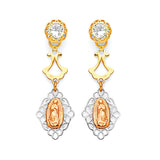 Guadalupe Drop Earrings with White CZ in 14K Tri-Color Gold and Butterfly Backing