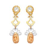 Guadalupe Drop Earrings with White CZ in 14K Tri-Color Gold and Butterfly Backing