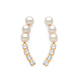 Crawler Earrings with White CZ and Pearl in 14K Gold and Butterfly Backing