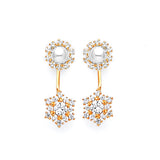 Star Dangling Earrings with White CZ and Pearl in 14K Gold and Butterfly Backing