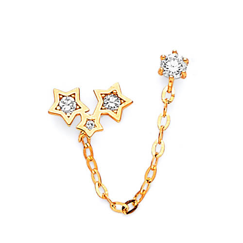 Star Dangling Earrings with White CZ in 14K Gold and Butterfly Backing