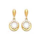 Drop Earrings with White CZ in 14K Gold and Butterfly Backing