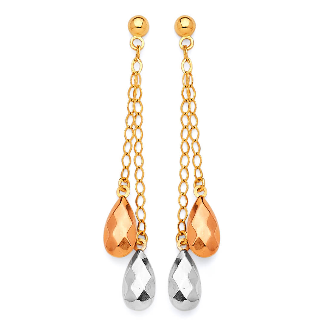 Teardrop Earrings in 14K Tri-Color Gold and Butterfly Backing