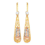 Guadalupe Teardrop Earrings with White CZ in 14K Tri-Color Gold