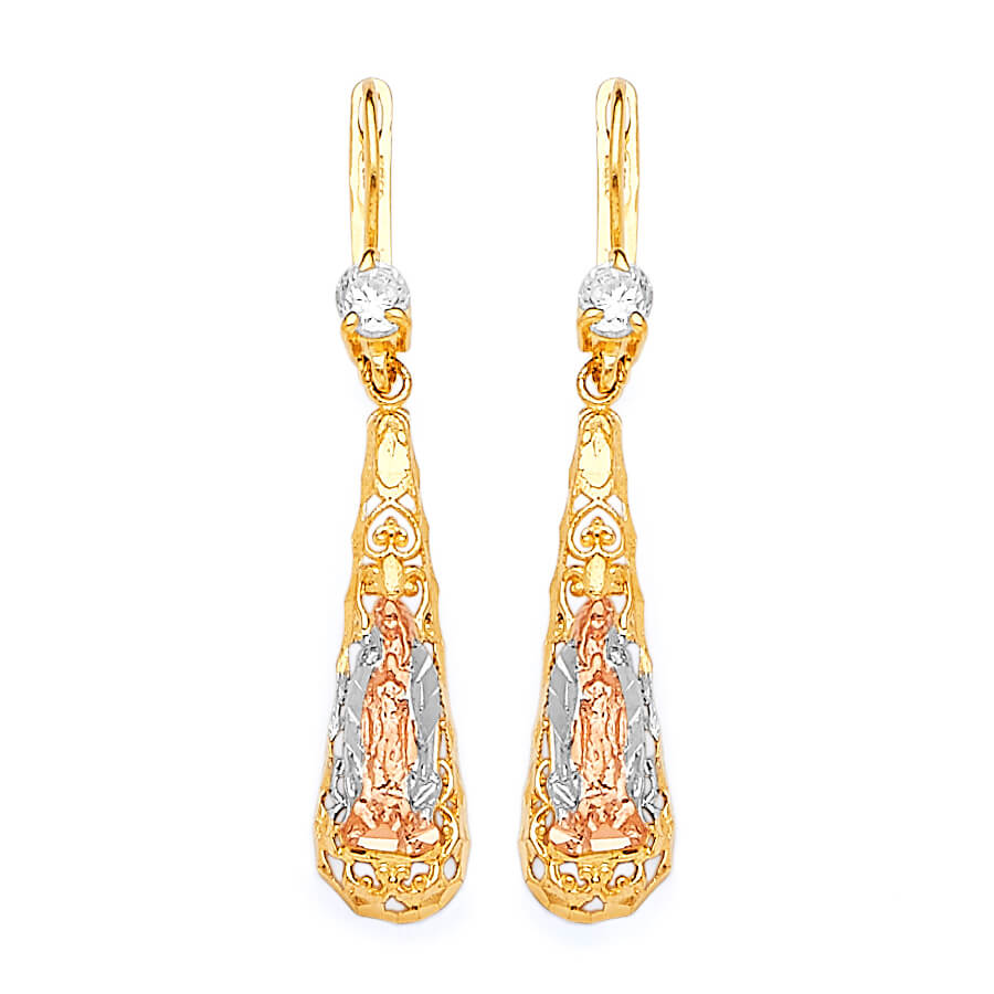 Guadalupe Teardrop Earrings with White CZ in 14K Tri-Color Gold