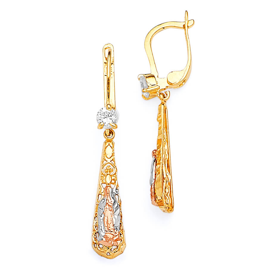 Guadalupe Teardrop Earrings with White CZ in 14K Tri-Color Gold