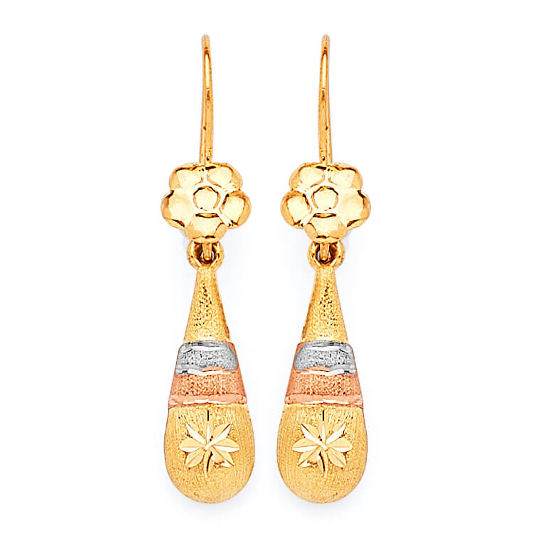 Flower Teardrop Earrings in 14K Tri-Color Gold