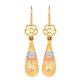 Flower Teardrop Earrings in 14K Tri-Color Gold