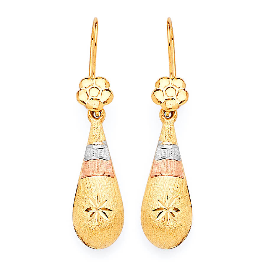 Flower Teardrop Earrings in 14K Tri-Color Gold