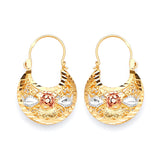 Flower Basket Hoop Earrings in 14K Tri-Color Gold