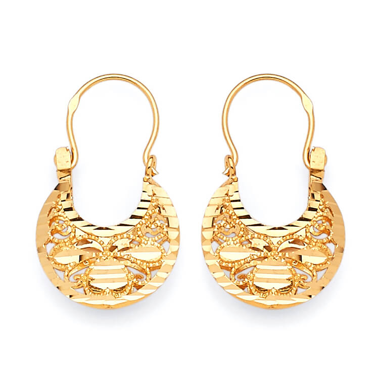 Flower Basket Hoop Earrings in 14K Gold