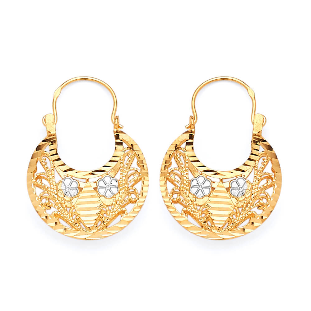 Flower Basket Hoop Earrings in 14K Two-Tone Gold