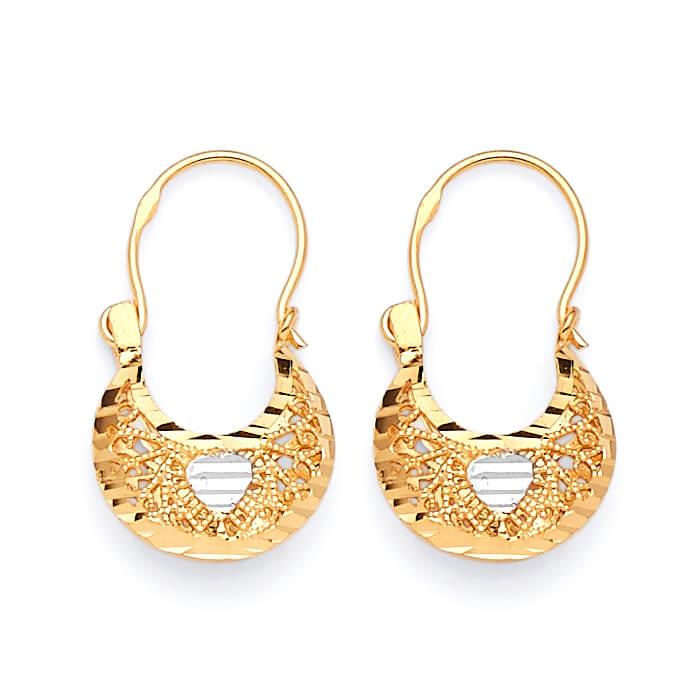 Heart Basket Hoop Earrings in 14K Two-Tone Gold