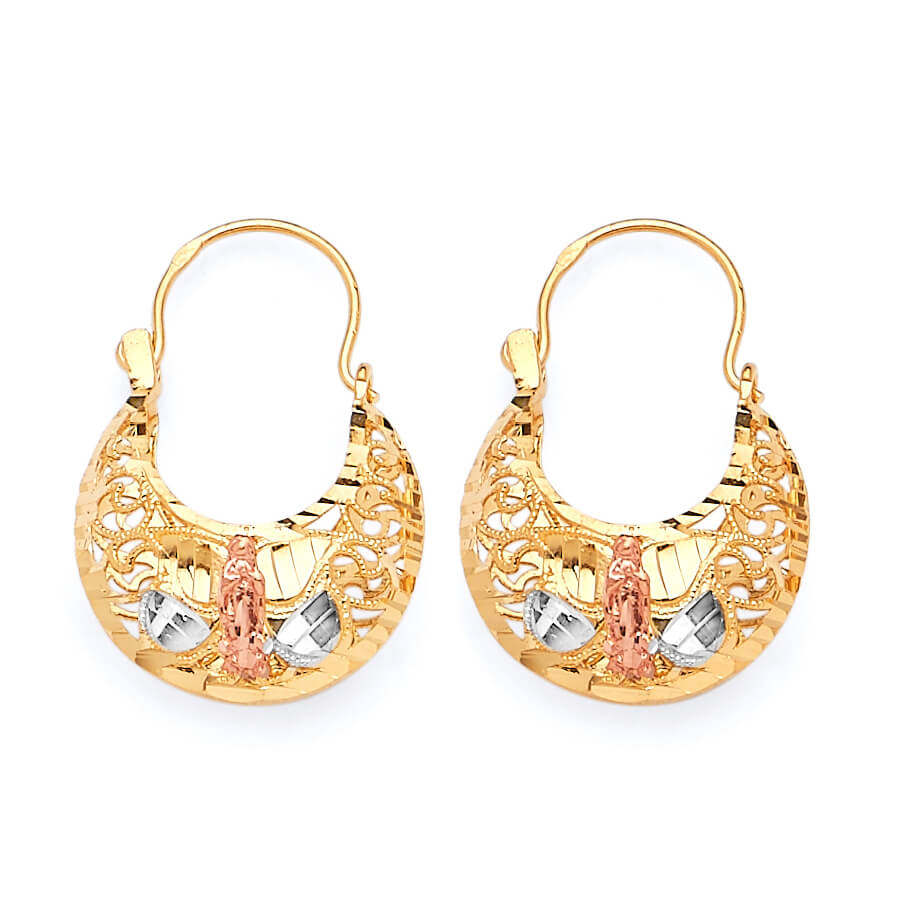 Guadalupe Basket Hoop Earrings in 14K Tri-Color Gold