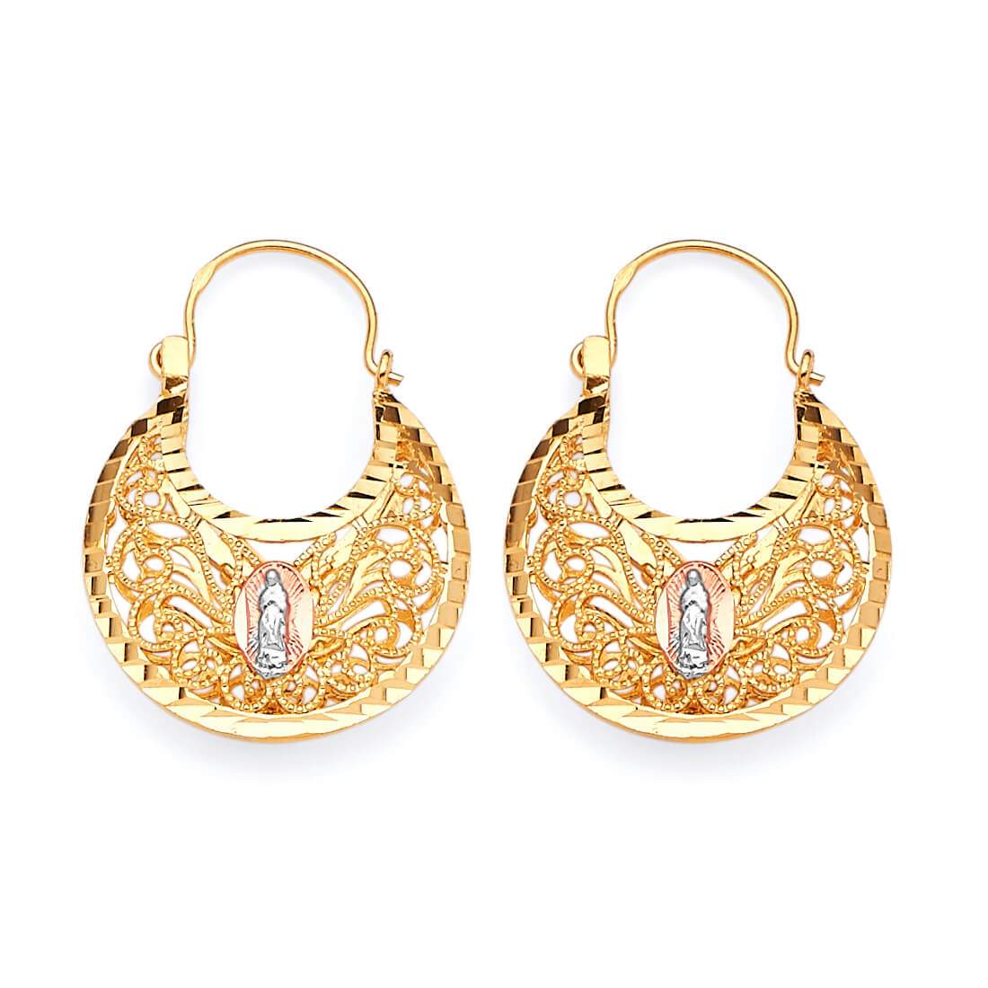 Guadalupe Basket Hoop Earrings in 14K Tri-Color Gold