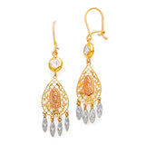 Guadalupe Chandelier Earrings with White CZ in 14K Tri-Color Gold