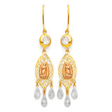 Guadalupe Chandelier Earrings with White CZ in 14K Tri-Color Gold