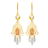 Guadalupe Chandelier Earrings with White CZ in 14K Tri-Color Gold