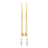 Cross Drop Earrings in 14K Tri-Color Gold