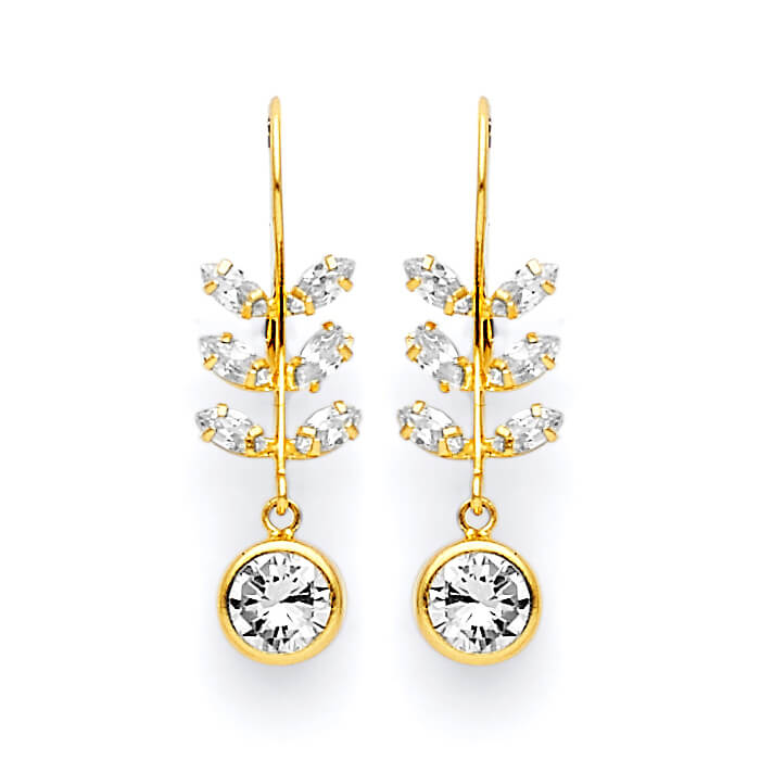 Drop Earrings with White CZ in 14K Gold