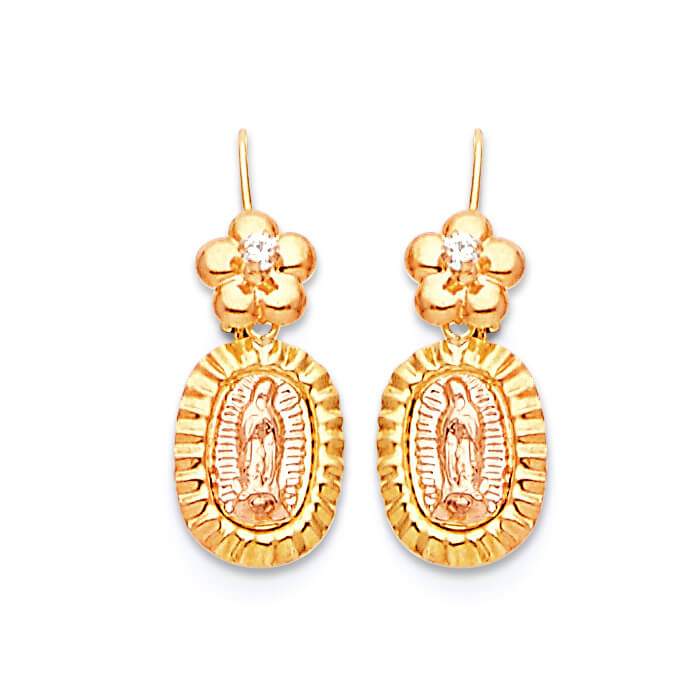 Guadalupe Drop Earrings with White CZ in 14K Two-Tone Gold