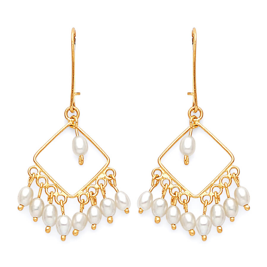 Chandelier Earrings with Pearl in 14K Gold