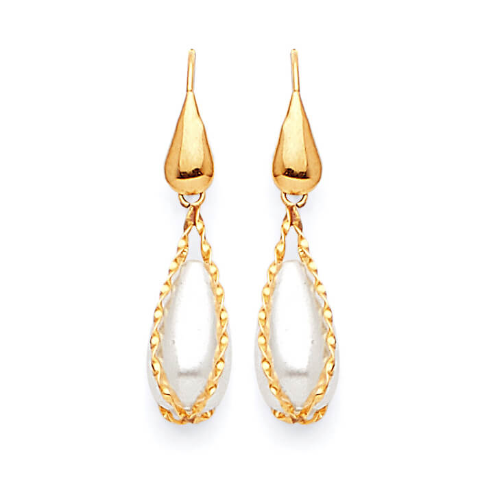 Drop Earrings with Pearl in 14K Gold