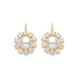 Drop Earrings with White CZ and Pearl in 14K Gold