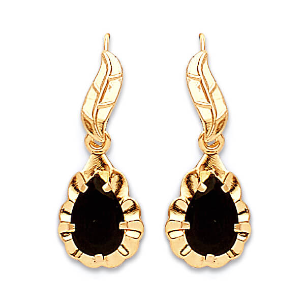 Drop Earrings with Black CZ in 14K Gold