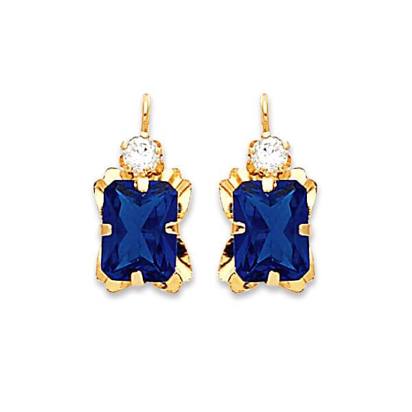 Drop Earrings with Blue & White CZ in 14K Gold