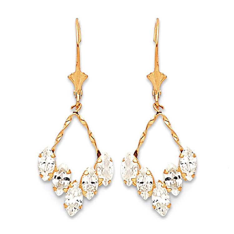 Chandelier Earrings with White CZ in 14K Gold