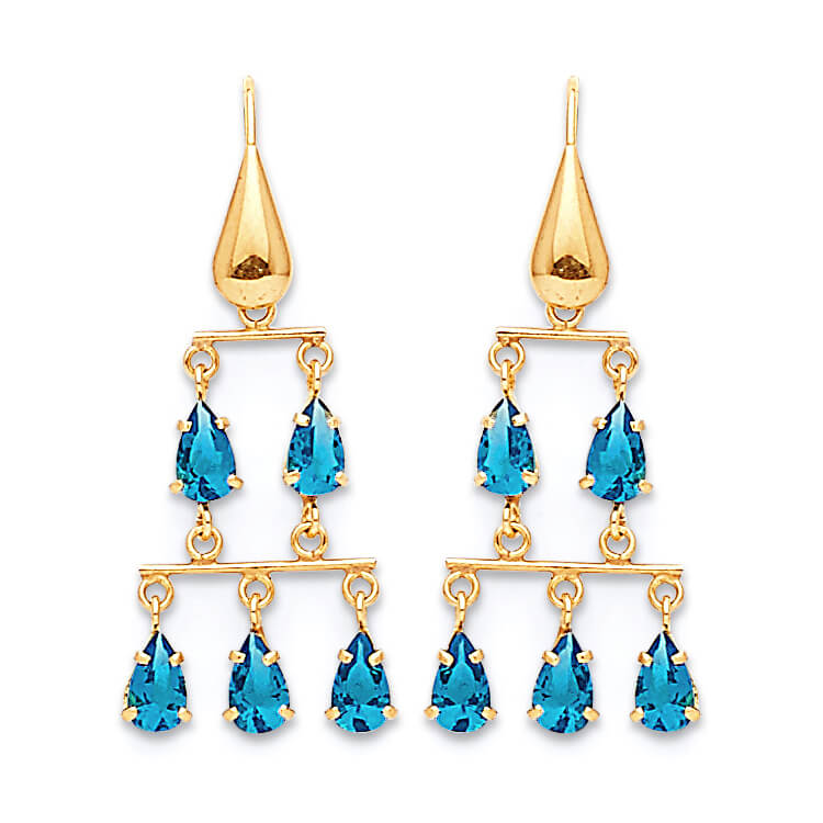 Chandelier Earrings with Light Blue CZ in 14K Gold
