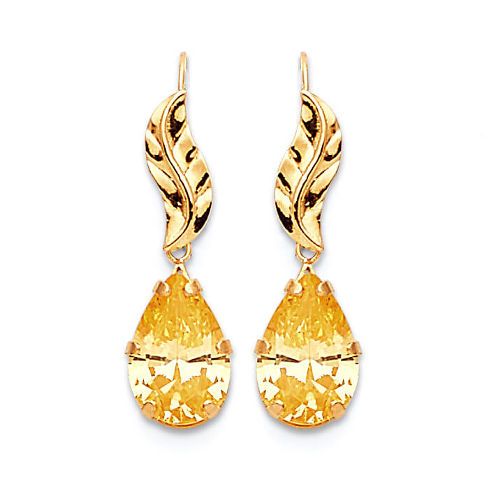 Drop Earrings with Yellow CZ in 14K Gold