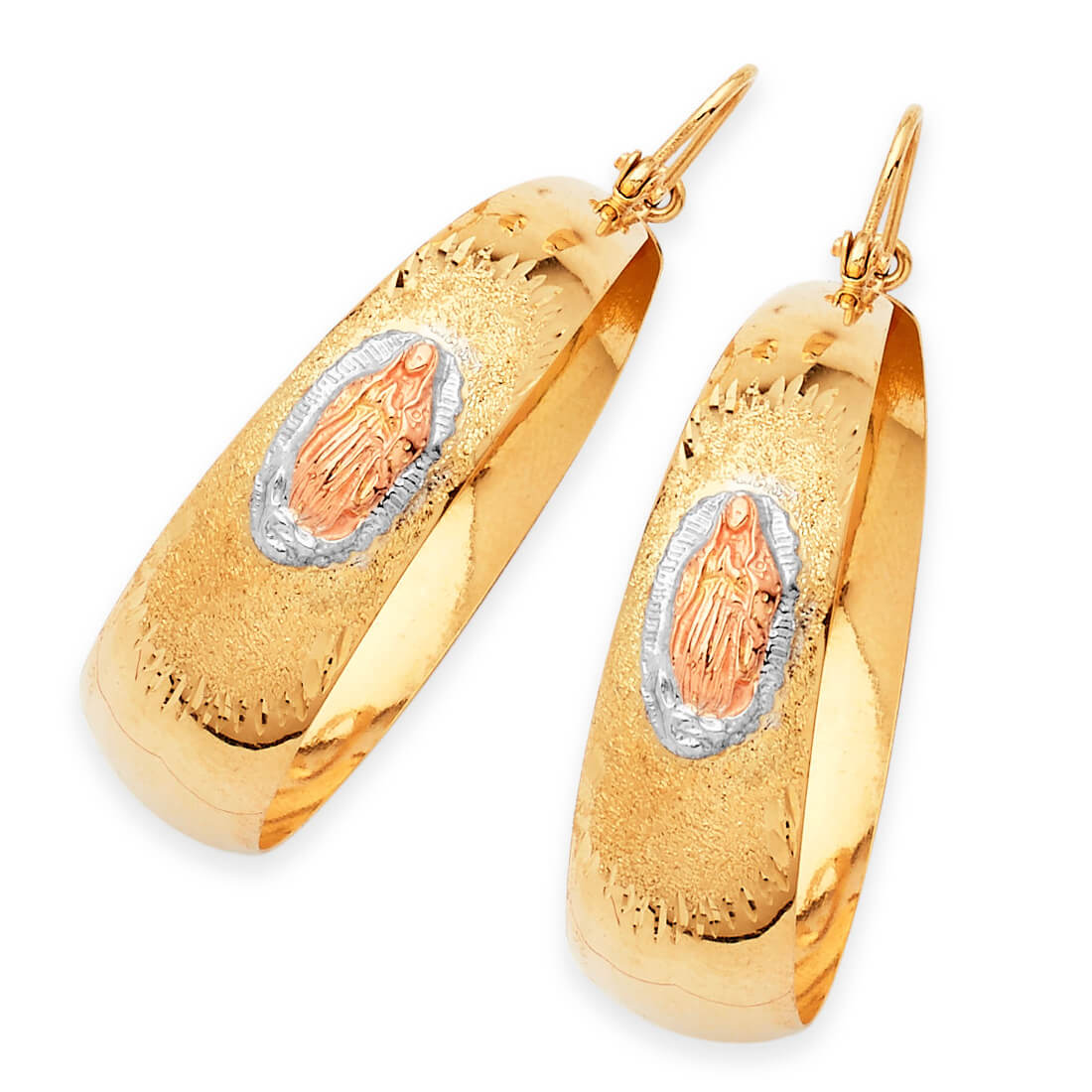 Guadalupe Bangle Hoop Earrings in 14K Tri-Color Gold