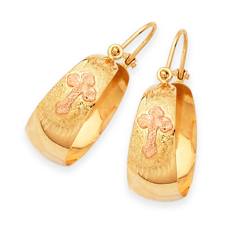 Cross Bangle Hoop Earrings in 14K Two-Tone Gold
