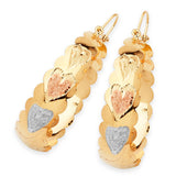 Heart Bangle Hoop Earrings in 14K Tri-Color Gold