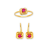 Red CZ Flower Girls Two-Piece Set in 14K Gold