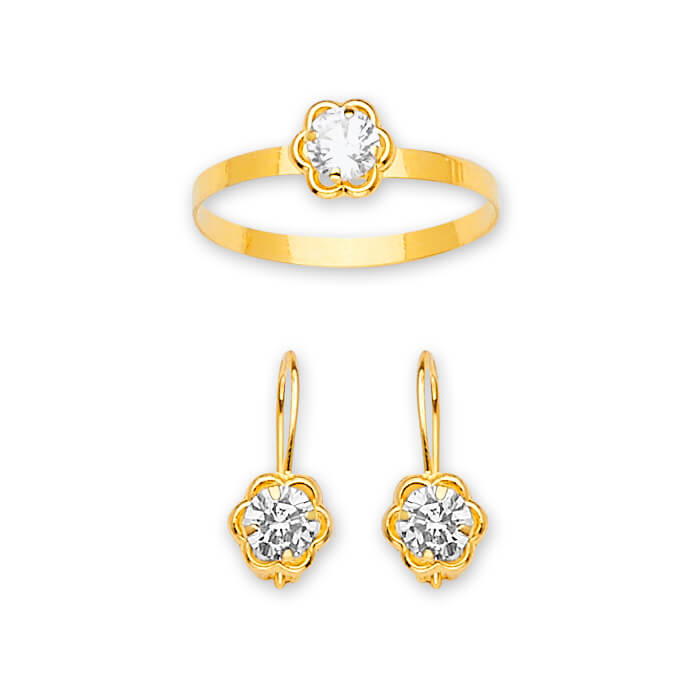 White CZ Flower Girls Two-Piece Set in 14K Gold