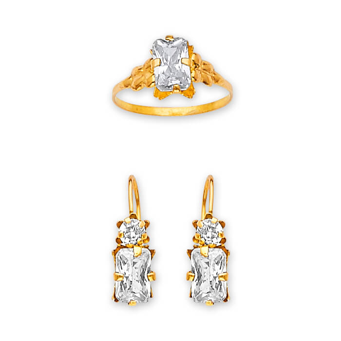 White CZ Girls Two-Piece Set in 14K Gold