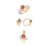 White CZ Flower Ladies Three-Piece Set in 14K Tri-Color Gold