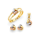 Ladies Three-Piece Set in 14K Tri-Color Gold