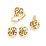 White CZ Ladies Three-Piece Set in 14K Tri-Color Gold