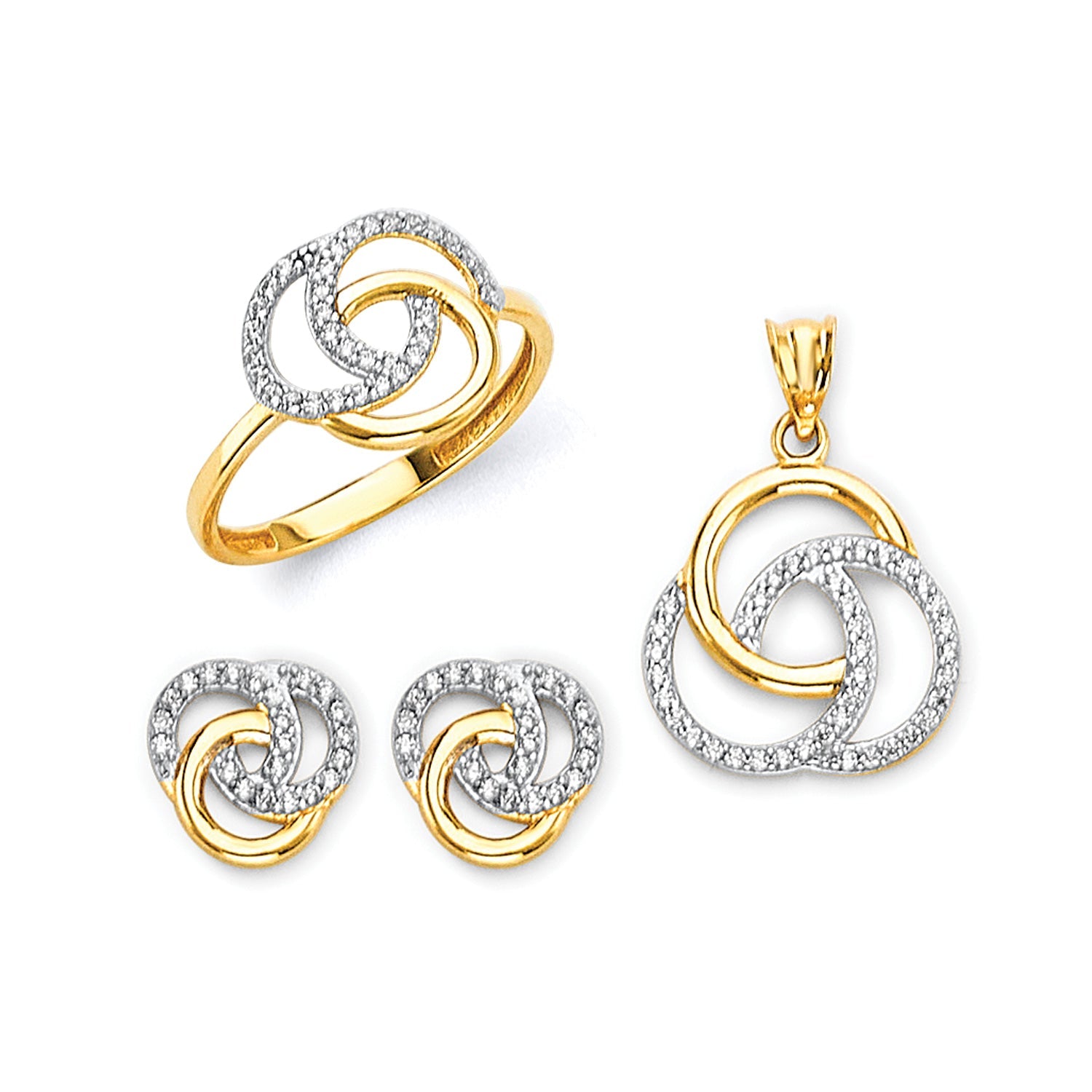 White CZ Ladies Three-Piece Set in 14K Gold