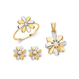 White CZ Flower Ladies Three-Piece Set in 14K Two-Tone Gold