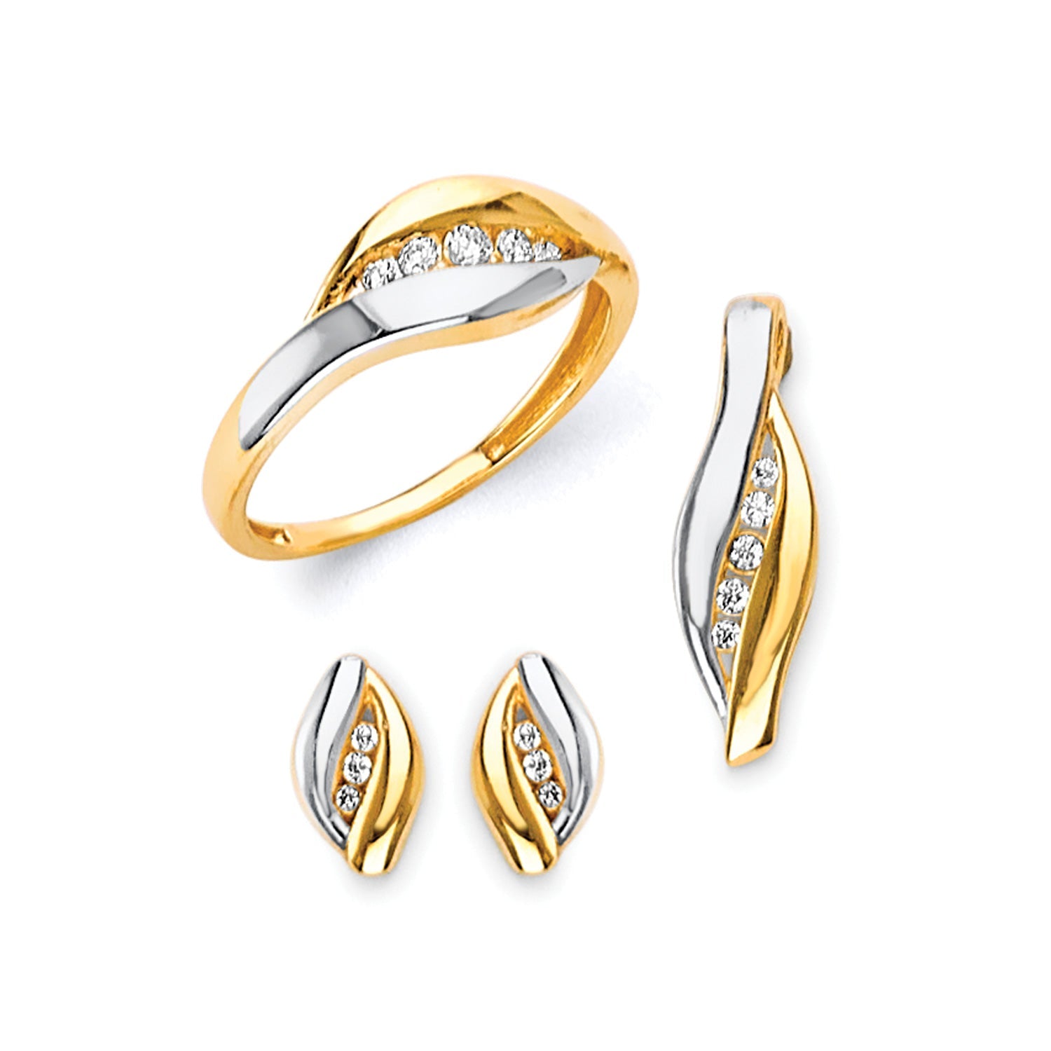 White CZ Ladies Three-Piece Set in 14K Two-Tone Gold