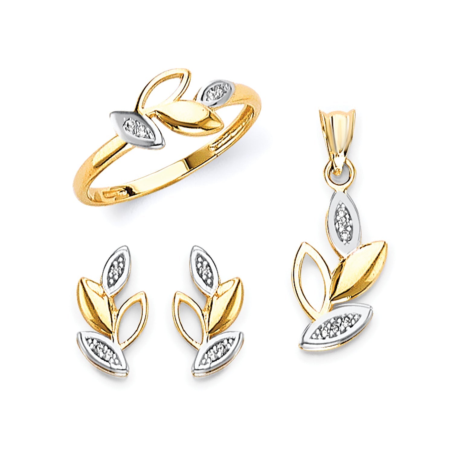 Leaf Ladies Three-Piece Set in 14K Two-Tone Gold
