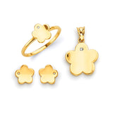 White CZ Flower Ladies Three-Piece Set in 14K Gold