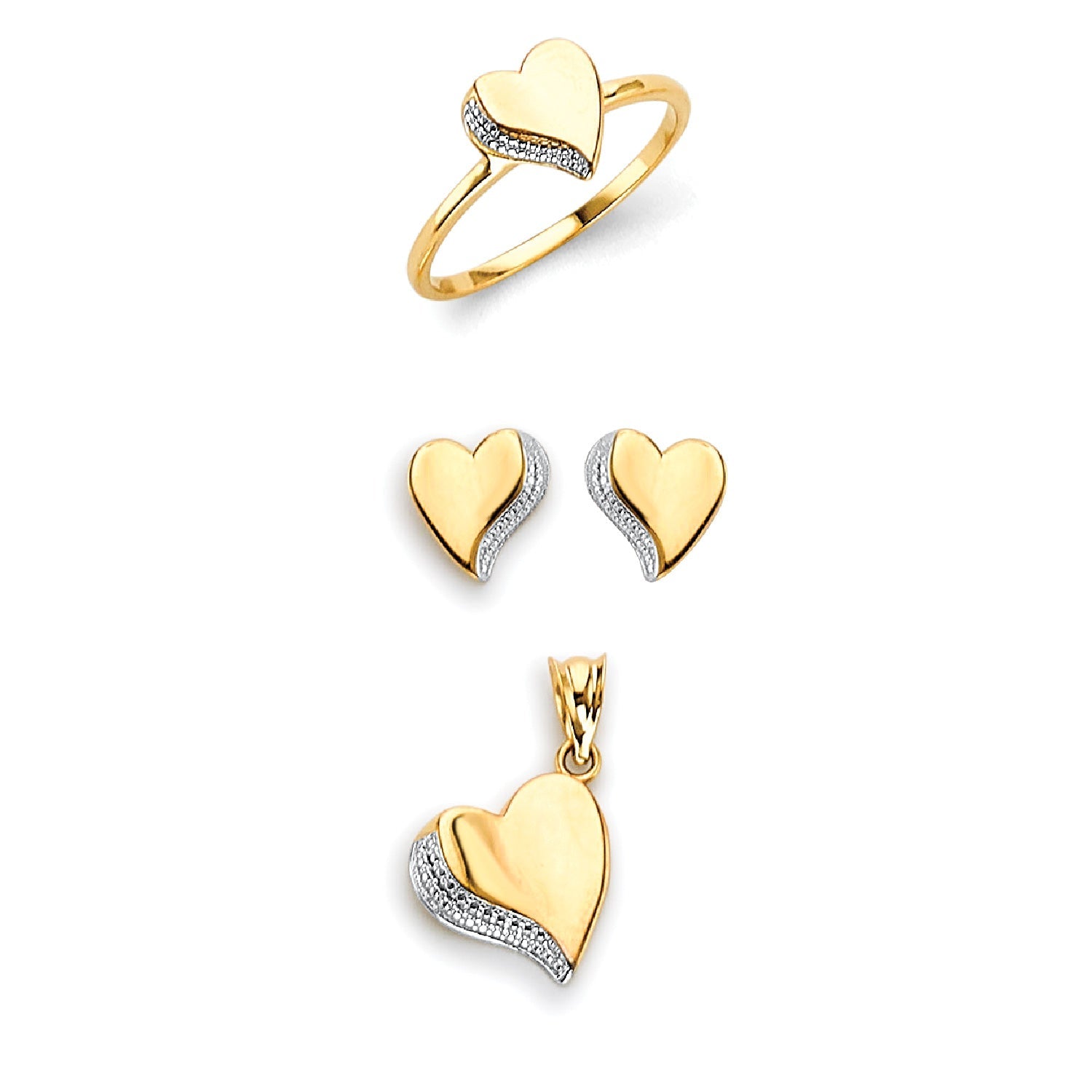 White CZ Heart Ladies Three-Piece Set in 14K Gold