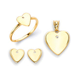 White CZ Heart Ladies Three-Piece Set in 14K Gold